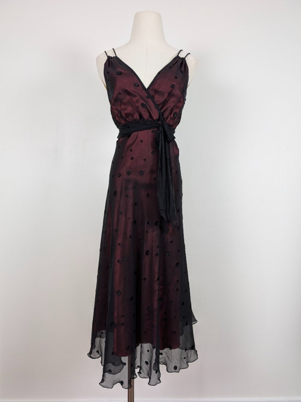 Jonathan Martin Silk A-Line Midi Dress Size 10 Black Red Polka Dots Y2K - Picture 5 of 15
